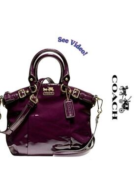 HTF! 🍇Coach Patent Leather Madison Lindsey Satchel Tophandle Shoulder Bag Plum🍷